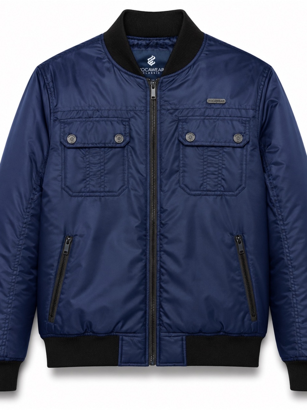 Rocawear Navy Bomber Jacket with Black Trim Large